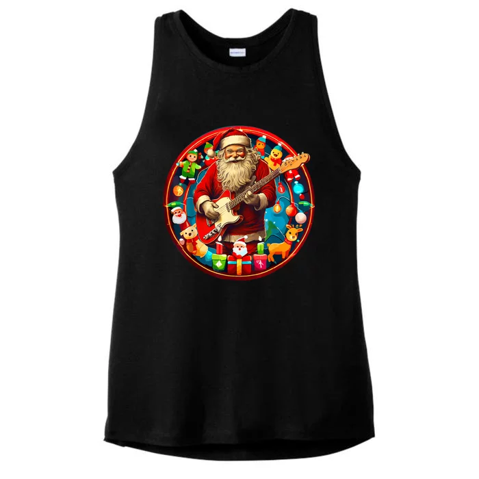 Cool Santa Rockin Guitar Festive Christmas Ladies Tri-Blend Wicking Tank