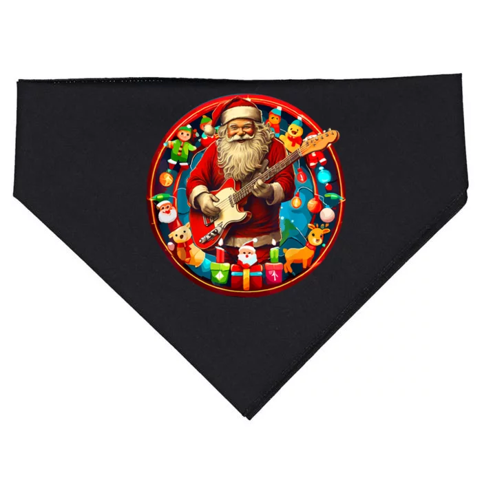 Cool Santa Rockin Guitar Festive Christmas USA-Made Doggie Bandana