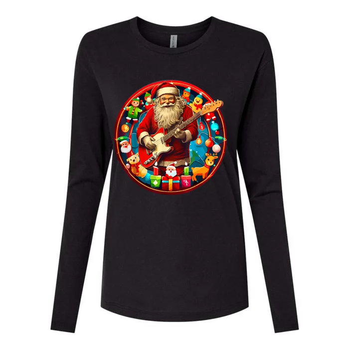 Cool Santa Rockin Guitar Festive Christmas Womens Cotton Relaxed Long Sleeve T-Shirt