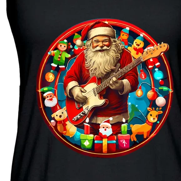 Cool Santa Rockin Guitar Festive Christmas Ladies Essential Flowy Tank