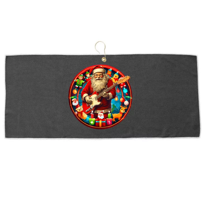 Cool Santa Rockin Guitar Festive Christmas Large Microfiber Waffle Golf Towel