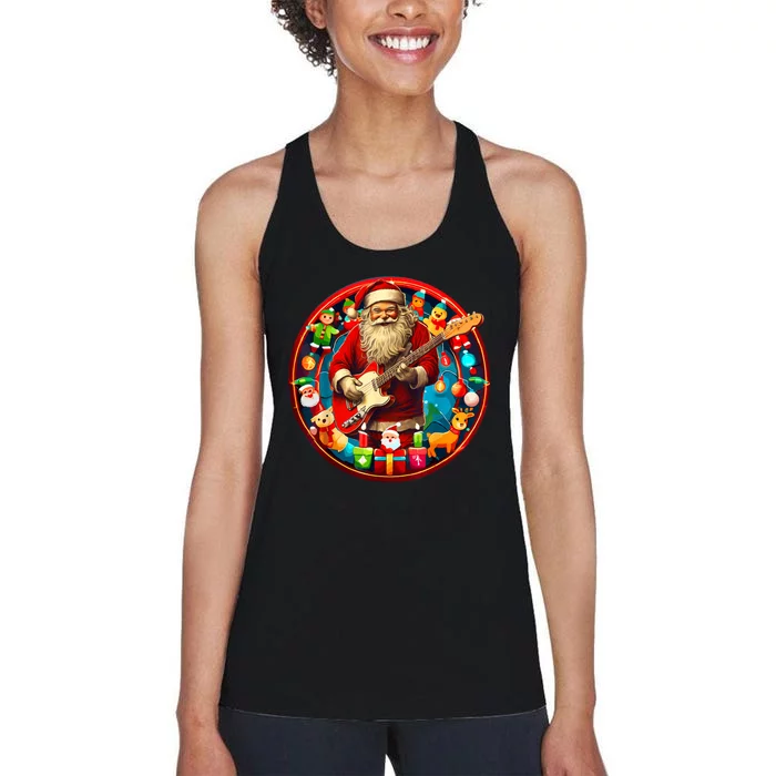 Cool Santa Rockin Guitar Festive Christmas Women's Racerback Tank