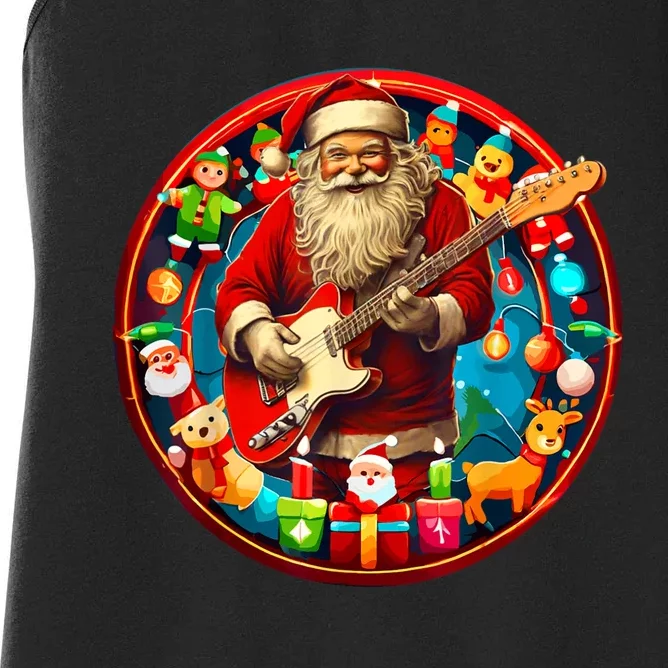 Cool Santa Rockin Guitar Festive Christmas Women's Racerback Tank