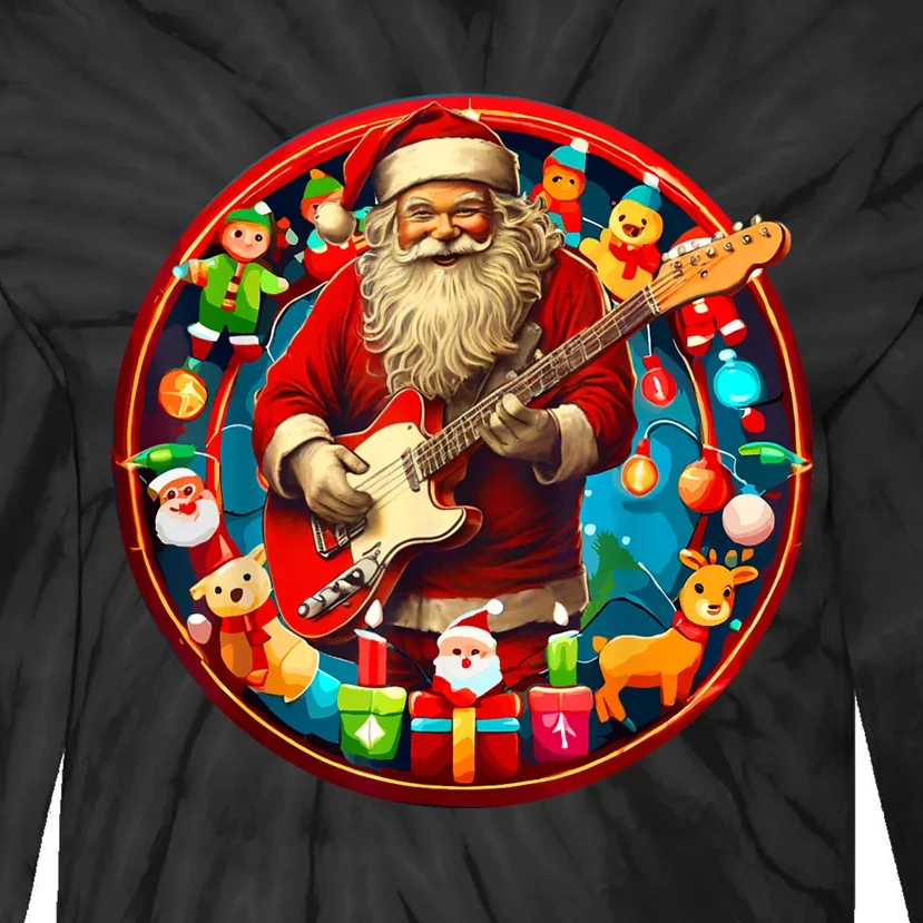 Cool Santa Rockin Guitar Festive Christmas Tie-Dye Long Sleeve Shirt