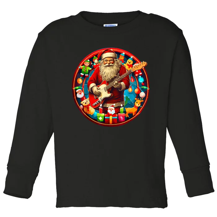 Cool Santa Rockin Guitar Festive Christmas Toddler Long Sleeve Shirt