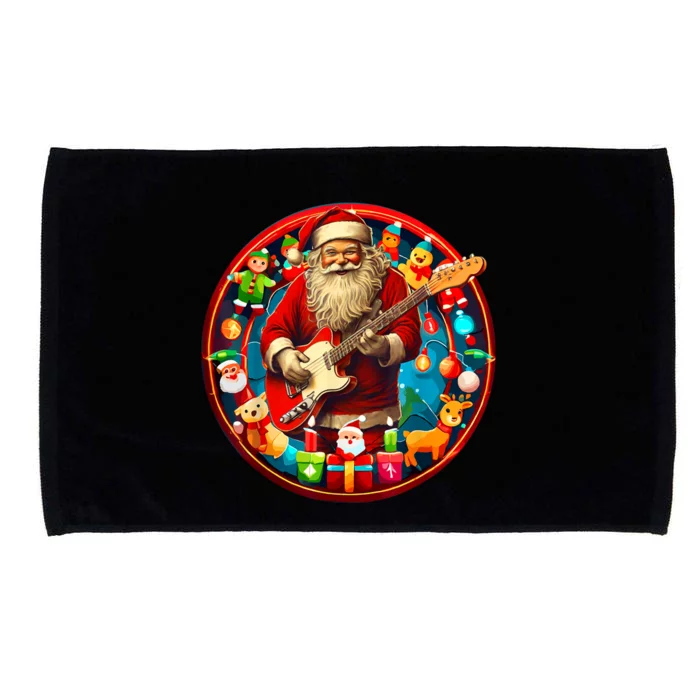 Cool Santa Rockin Guitar Festive Christmas Microfiber Hand Towel