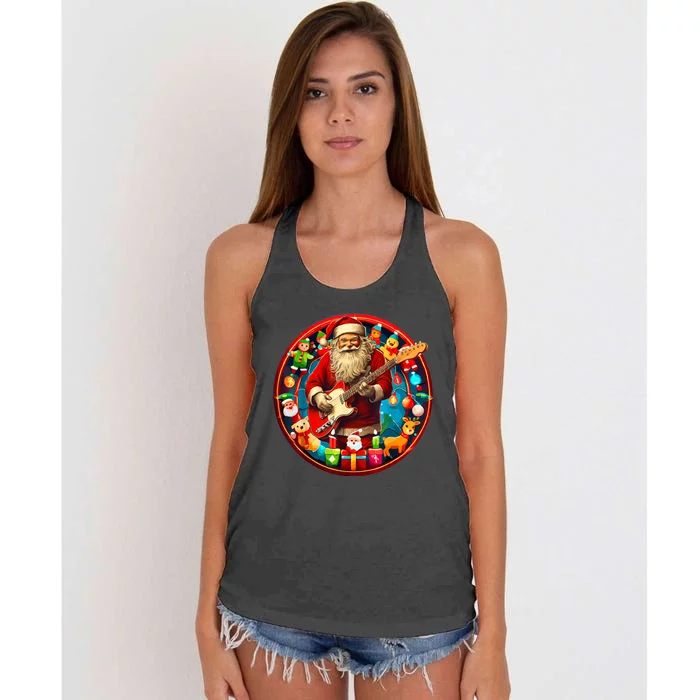 Cool Santa Rockin Guitar Festive Christmas Women's Knotted Racerback Tank