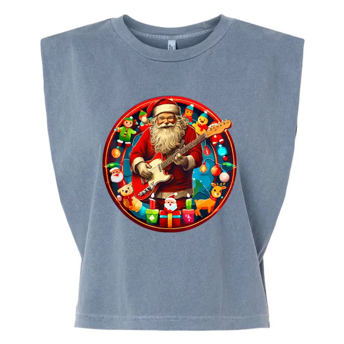 Cool Santa Rockin Guitar Festive Christmas Garment-Dyed Women's Muscle Tee