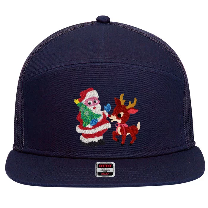 Cute Santa Reindeer Best Friends Christmas Cheer 7 Panel Mesh Trucker Snapback Hat