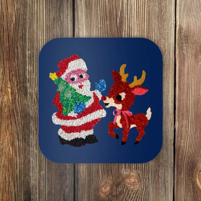 Cute Santa Reindeer Best Friends Christmas Cheer Coaster