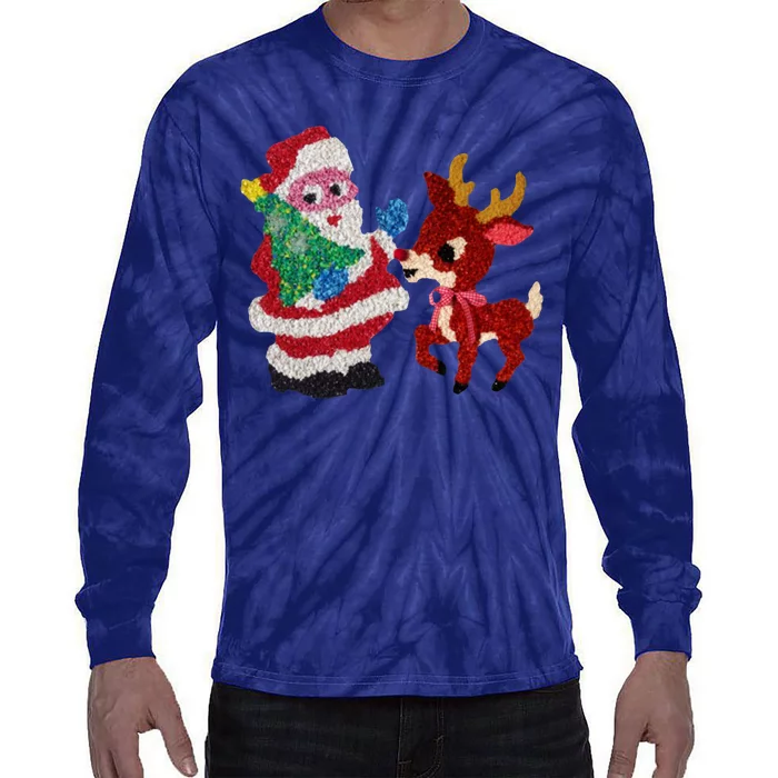 Cute Santa Reindeer Best Friends Christmas Cheer Tie-Dye Long Sleeve Shirt