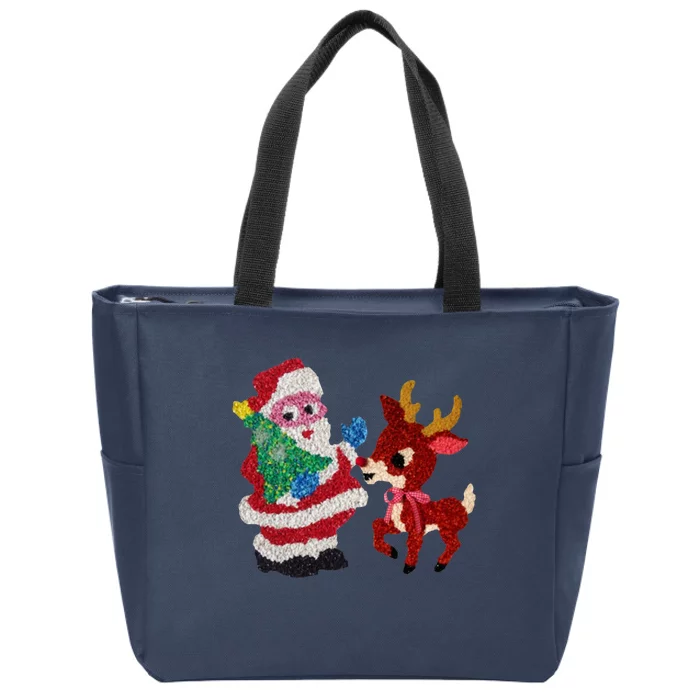 Cute Santa Reindeer Best Friends Christmas Cheer Zip Tote Bag