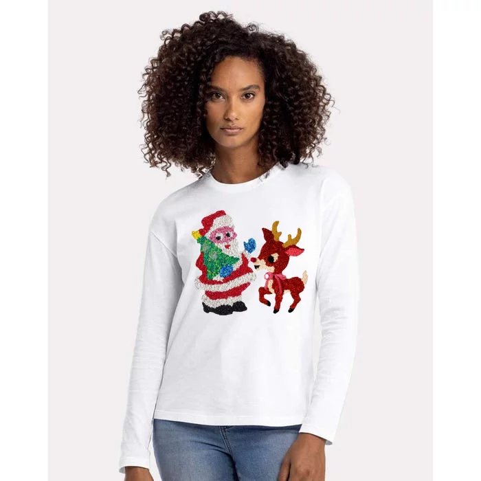 Cute Santa Reindeer Best Friends Christmas Cheer Womens Cotton Relaxed Long Sleeve T-Shirt