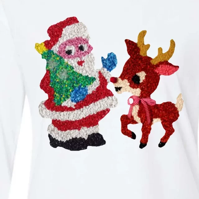 Cute Santa Reindeer Best Friends Christmas Cheer Womens Cotton Relaxed Long Sleeve T-Shirt