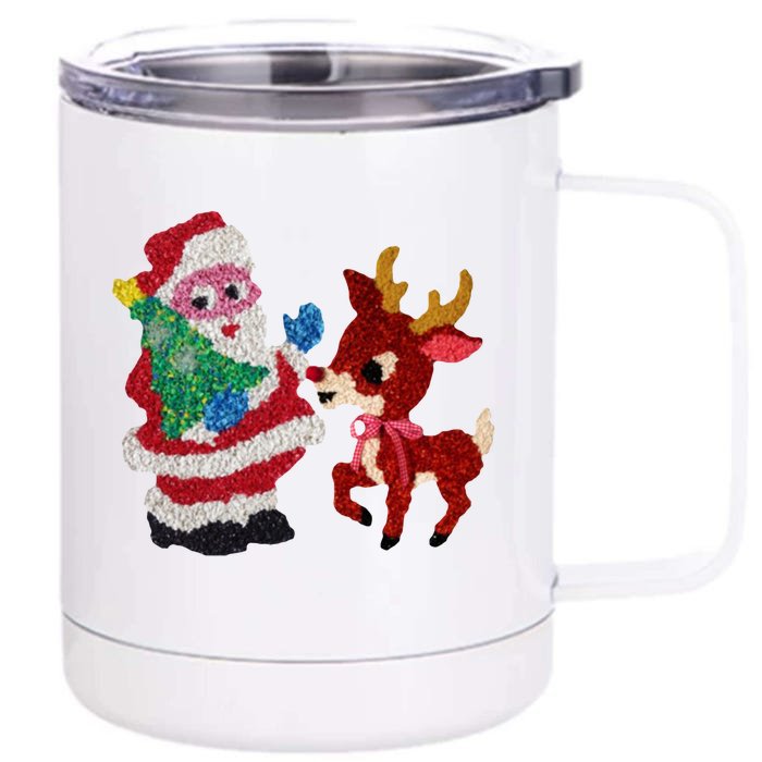 Cute Santa Reindeer Best Friends Christmas Cheer Front & Back 12oz Stainless Steel Tumbler Cup