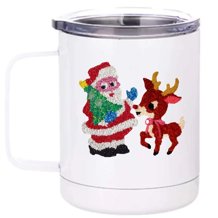 Cute Santa Reindeer Best Friends Christmas Cheer Front & Back 12oz Stainless Steel Tumbler Cup