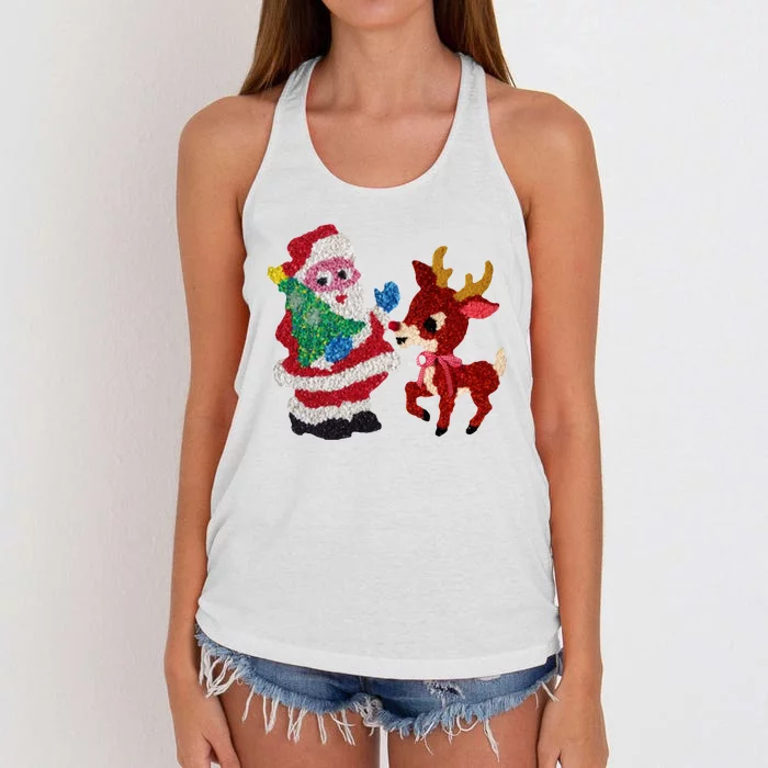 Cute Santa Reindeer Best Friends Christmas Cheer Women's Knotted Racerback Tank