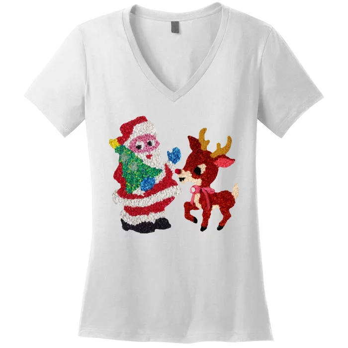 Cute Santa Reindeer Best Friends Christmas Cheer Women's V-Neck T-Shirt