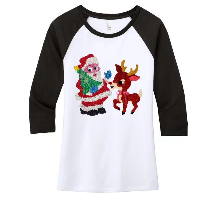 Cute Santa Reindeer Best Friends Christmas Cheer Women's Tri-Blend 3/4-Sleeve Raglan Shirt