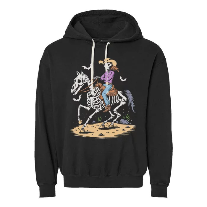 Cow Skeleton Riding Horse Spooky Halloween Western Garment-Dyed Fleece Hoodie