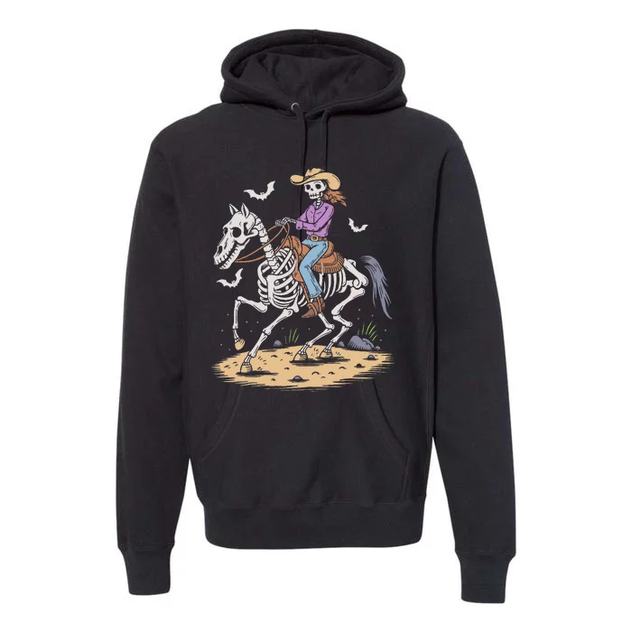 Cow Skeleton Riding Horse Spooky Halloween Western Premium Hoodie