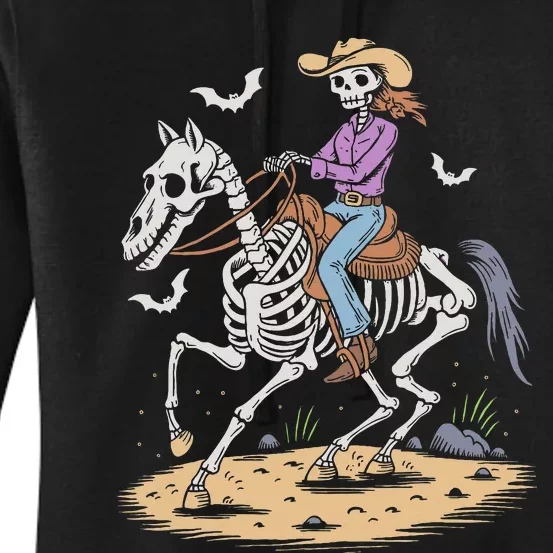 Cow Skeleton Riding Horse Spooky Halloween Western Women's Pullover Hoodie