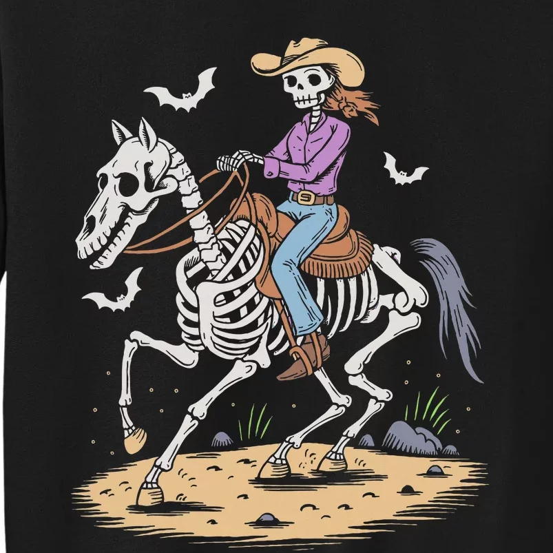 Cow Skeleton Riding Horse Spooky Halloween Western Tall Sweatshirt