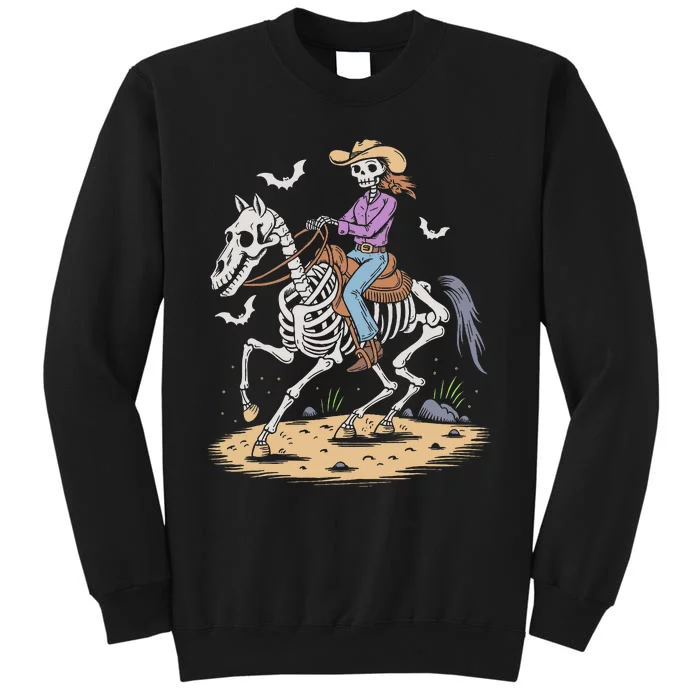 Cow Skeleton Riding Horse Spooky Halloween Western Tall Sweatshirt