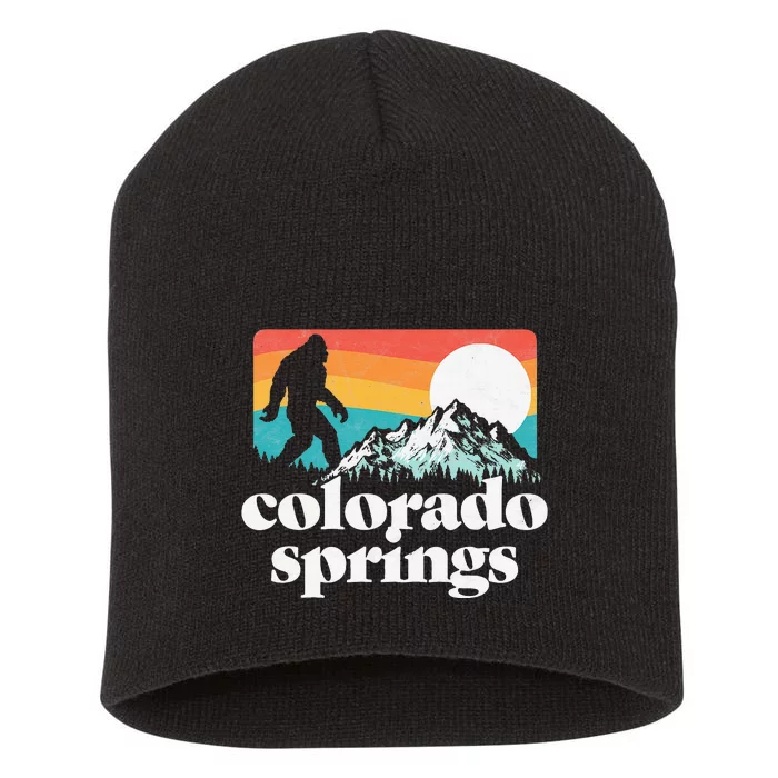 Colorado Springs Retro Bigfoot Mountains Short Acrylic Beanie