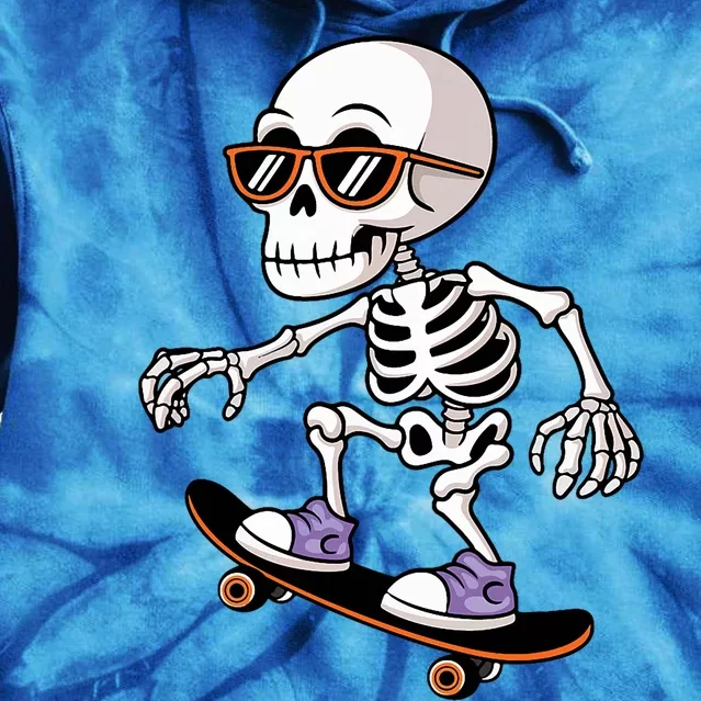 Cool Skeleton Riding Skateboard Halloween Tie Dye Hoodie