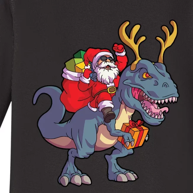 Christmas Santa Riding Dinosaur Deer Xmas Kids Boy Baby Long Sleeve Bodysuit