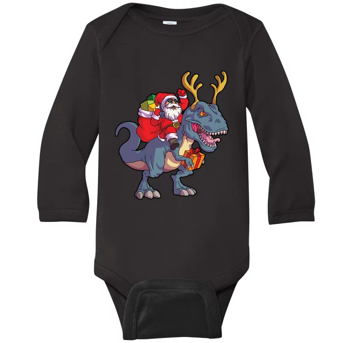 Christmas Santa Riding Dinosaur Deer Xmas Kids Boy Baby Long Sleeve Bodysuit