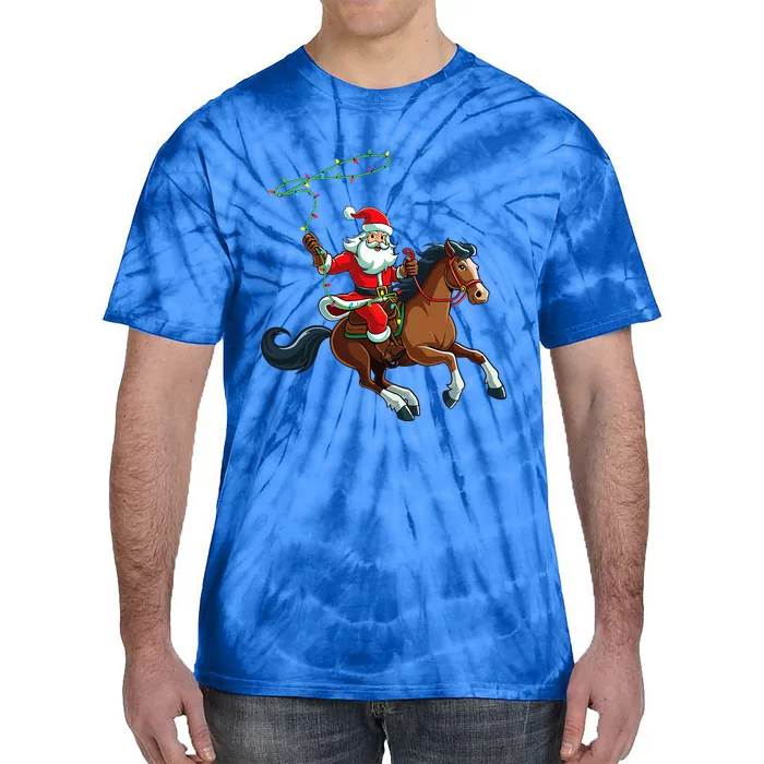 Cowboy Santa Riding A Horse Christmas Funny Tie-Dye T-Shirt