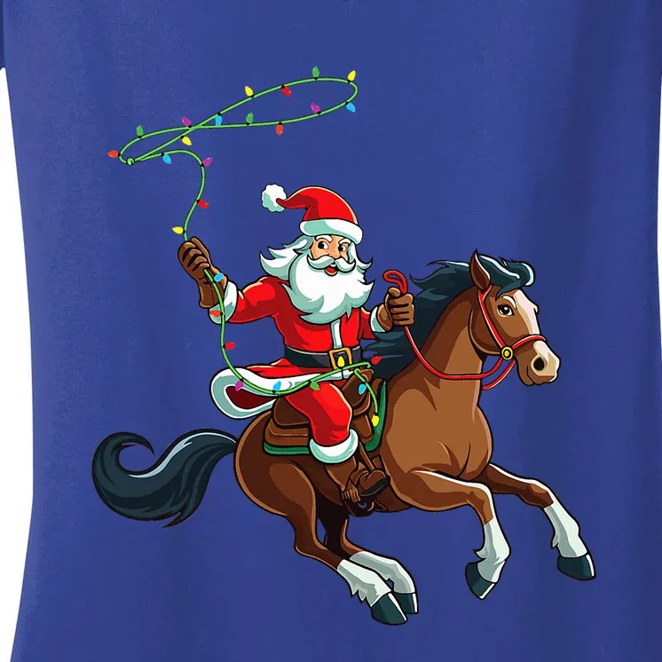 Cowboy Santa Riding A Horse Christmas Funny Women's V-Neck T-Shirt