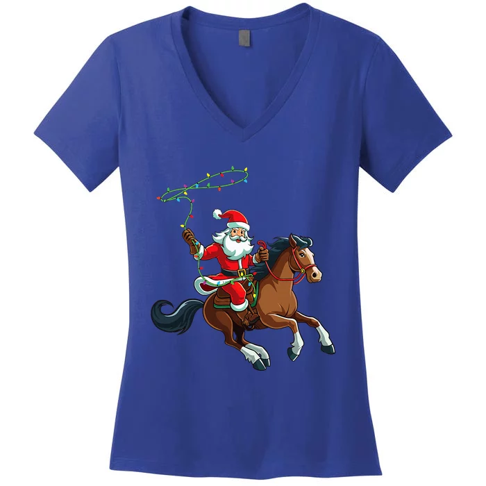 Cowboy Santa Riding A Horse Christmas Funny Women's V-Neck T-Shirt