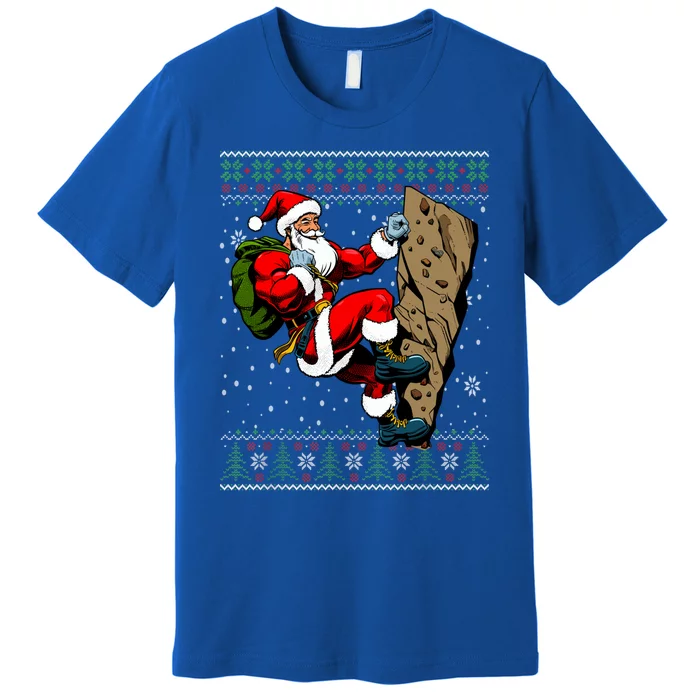 Christmas Santa Rock Climbing Ugly Christmas Sweater Gift Premium T-Shirt