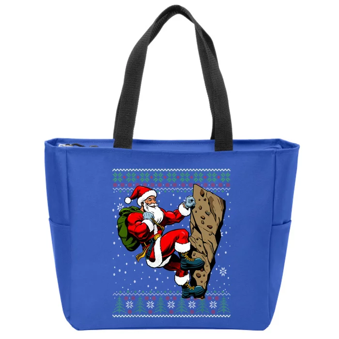 Christmas Santa Rock Climbing Ugly Christmas Sweater Gift Zip Tote Bag