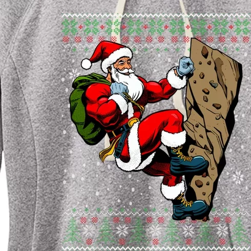 Christmas Santa Rock Climbing Ugly Christmas Sweater Gift Women's Fleece Hoodie