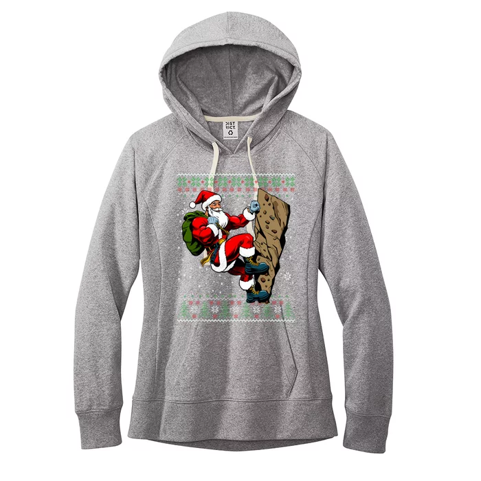 Christmas Santa Rock Climbing Ugly Christmas Sweater Gift Women's Fleece Hoodie