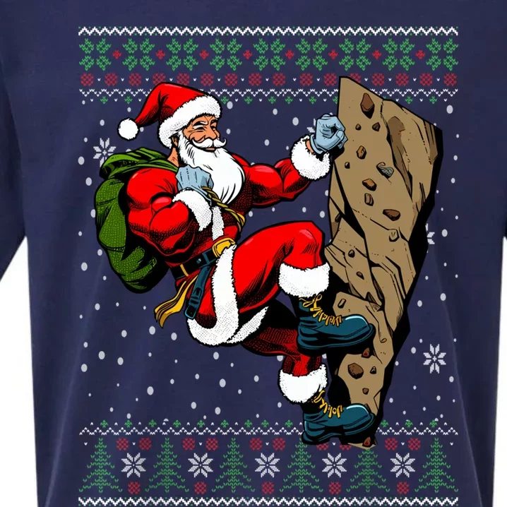 Christmas Santa Rock Climbing Ugly Christmas Sweater Gift Sueded Cloud Jersey T-Shirt