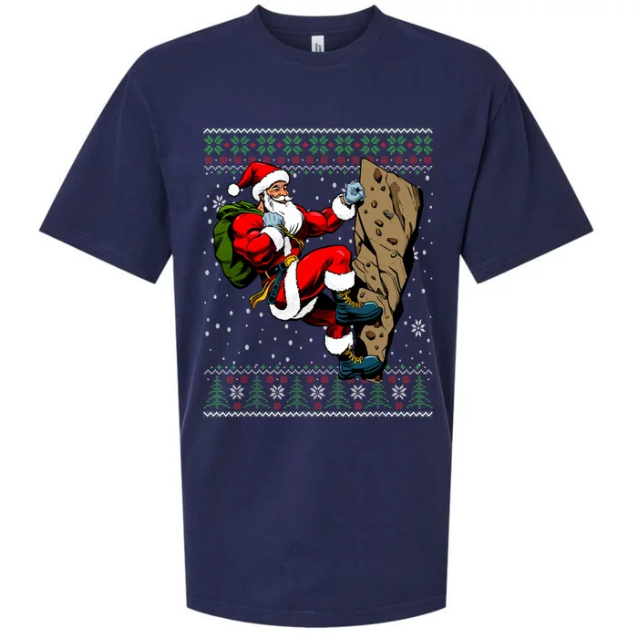 Christmas Santa Rock Climbing Ugly Christmas Sweater Gift Sueded Cloud Jersey T-Shirt