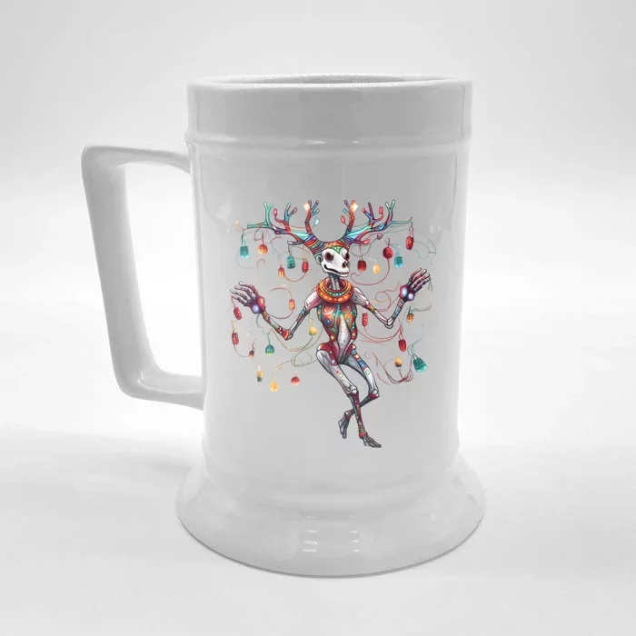 Christmas Skeleton Reindeer Dancing Matching Pajamas Xmas Cute Gift Front & Back Beer Stein