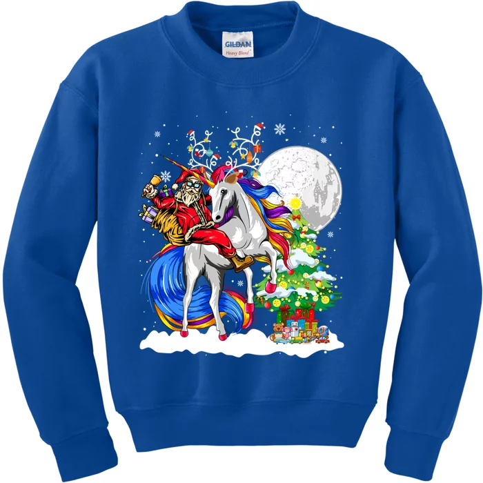 Christmas Santa Riding Reindeer Unicorn Snow Xmas Tree Cute Gift Kids Sweatshirt