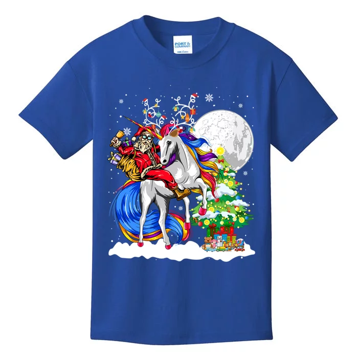 Christmas Santa Riding Reindeer Unicorn Snow Xmas Tree Cute Gift Kids T-Shirt