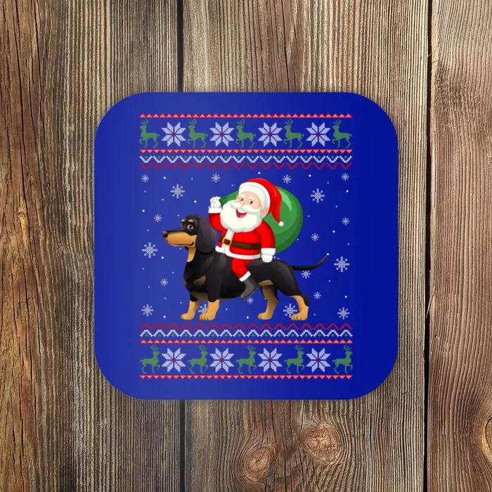 Christmas Santa Riding Dachshund Dog Funny Ugly Xmas Sweater Great Gift Coaster