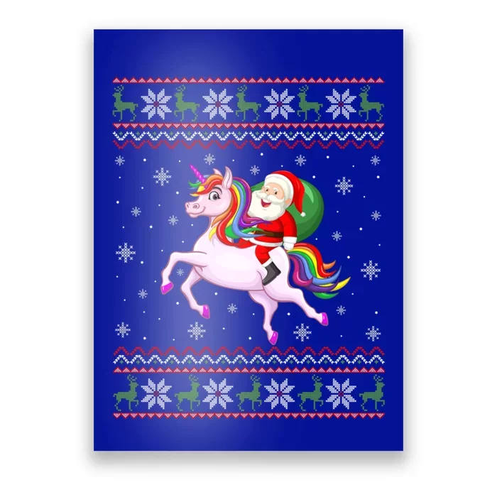 Christmas Santa Riding Unicorn Funny Ugly Xmas Sweater Gift Poster