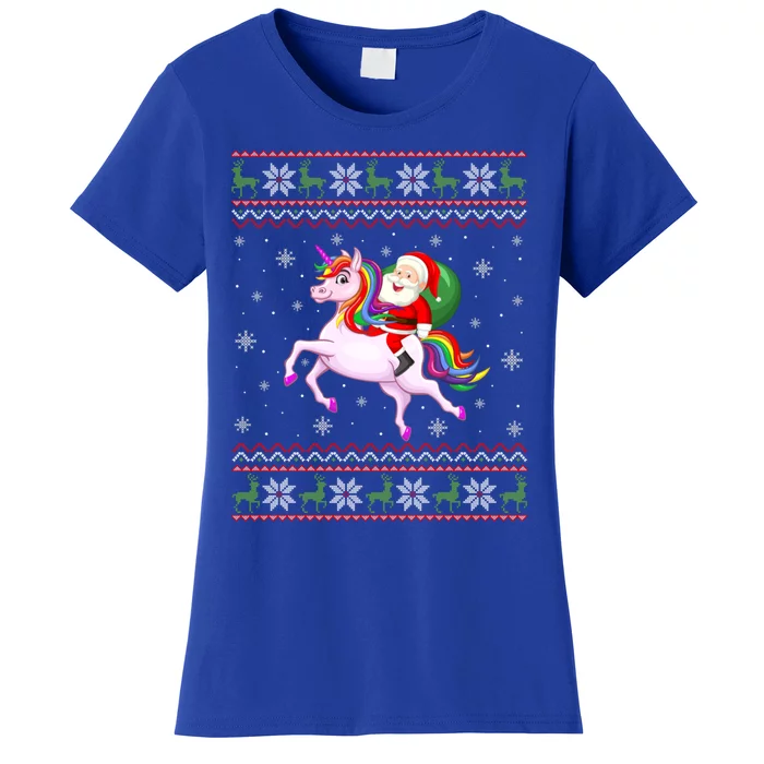 Christmas Santa Riding Unicorn Funny Ugly Xmas Sweater Gift Women's T-Shirt