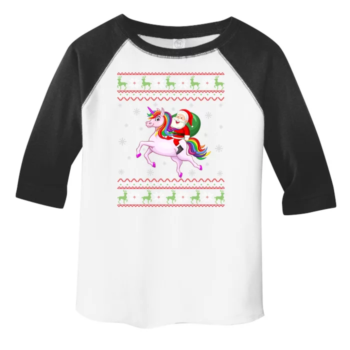 Christmas Santa Riding Unicorn Funny Ugly Xmas Sweater Gift Toddler Fine Jersey T-Shirt