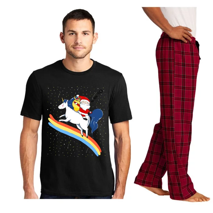 Christmas Santa Riding Unicorn Rainbow Funny Xmas Funny Gift Pajama Set