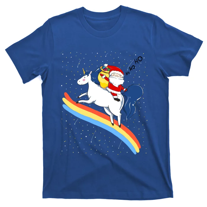 Christmas Santa Riding Unicorn Rainbow Funny Xmas Funny Gift T-Shirt